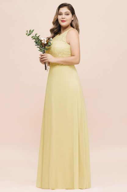 Plus Size Chiffon Lace Bridesmaid Dress Sleeveless Aline Evening Maxi Dress