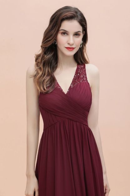 V-Neck A-line Chiffon Evening Maxi Dress Sleeveless Bridesmaid Wedding Guest Dress