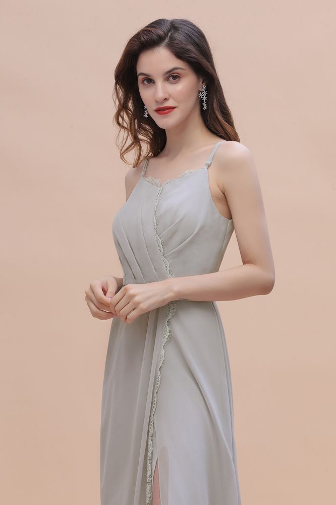 Stylish Spaghetti Straps Aline Wedding Party Dress with Side Slit
