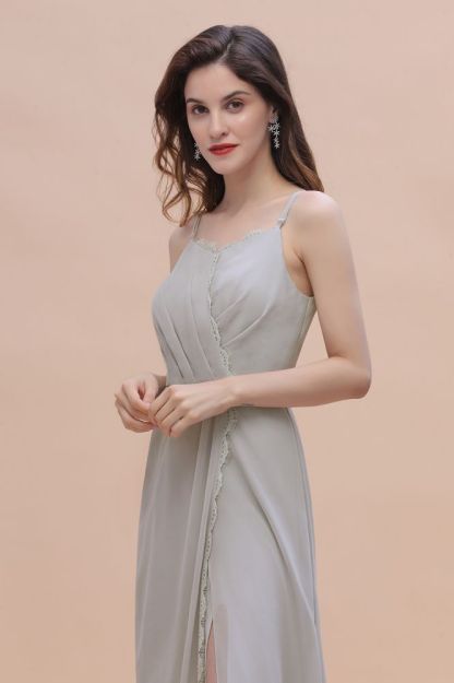 Stylish Spaghetti Straps Aline Wedding Party Dress with Side Slit