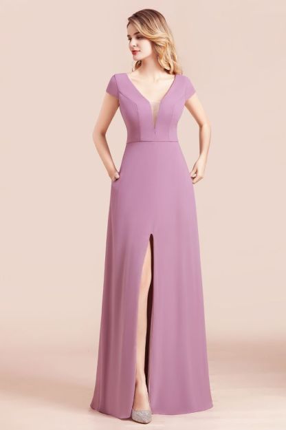 Stylish V-Neck Backless Bridesmaid Dress wth Side Slit
