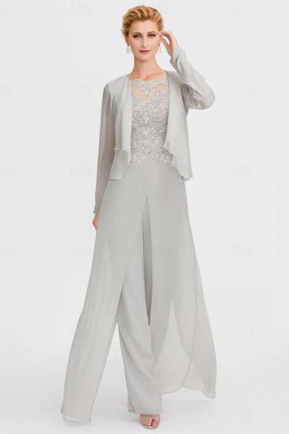 Long Sleeves Lace Appliques Mother of Bride Dress Jumpsuit Wedding Wear
