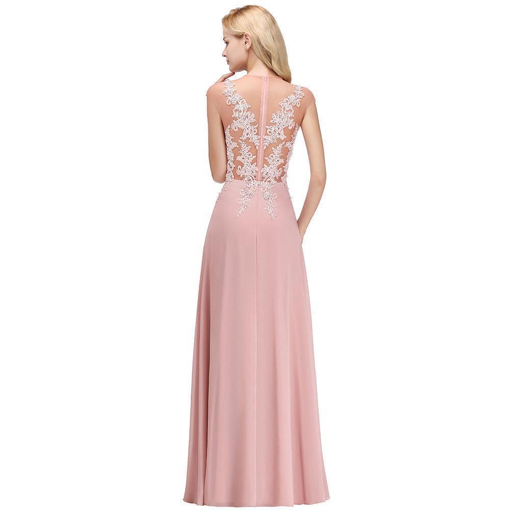 Cap Sleeve Lace Appliques Beads Slim A-line Evening Prom Dress for Women