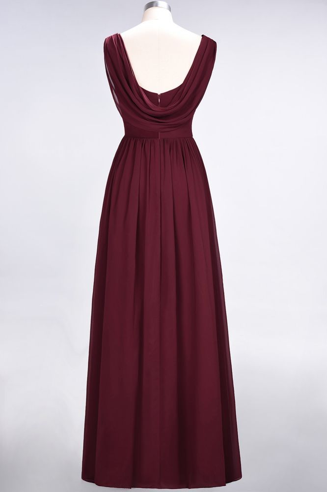 Chiffon A-Line Straps V-Neck Sleeveless Long Bridesmaid Dress with Ruffles