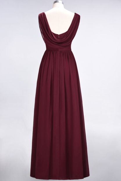Chiffon A-Line Straps V-Neck Sleeveless Long Bridesmaid Dress with Ruffles