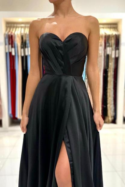 Black sweetheart high split simple evening dress
