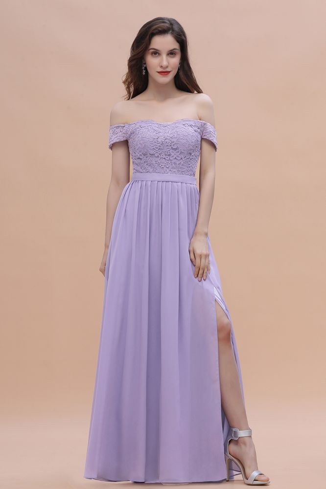 Off Shoulder Lace Chiffon Wedding Dress Aline Bridesmaid Dress