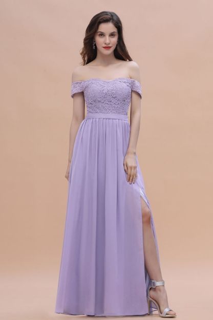 Off Shoulder Lace Chiffon Wedding Dress Aline Bridesmaid Dress