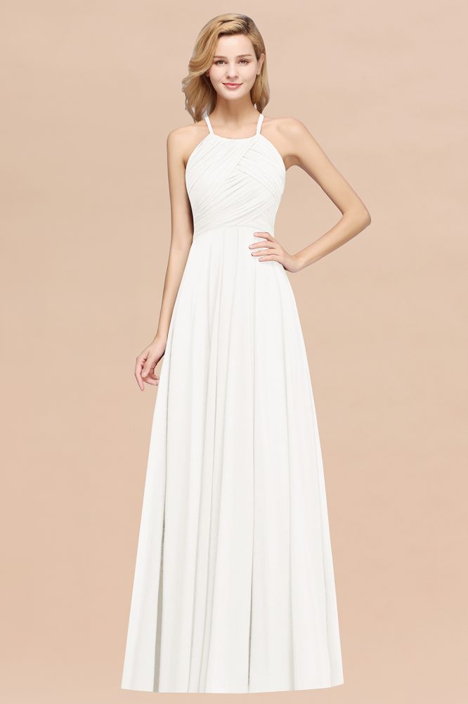 A-Line Chiffon Halter Ruffles Floor-Length Bridesmaid Dress