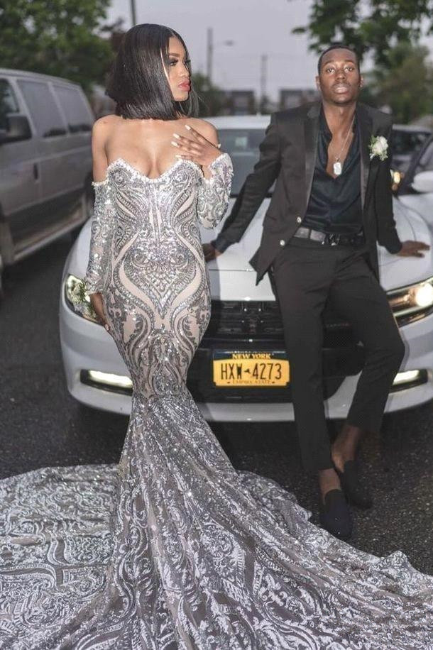 silver prom dresses 2021 Sparkly Charming Sequins Silver Prom Dresses 2021 A-Line / Princess  Spaghetti Straps Sleeveless Backless Floor-Length / Long Formal Dresses