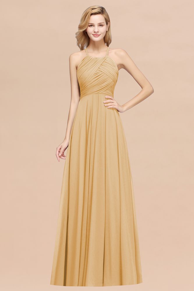 A-Line Chiffon Halter Ruffles Floor-Length Bridesmaid Dress