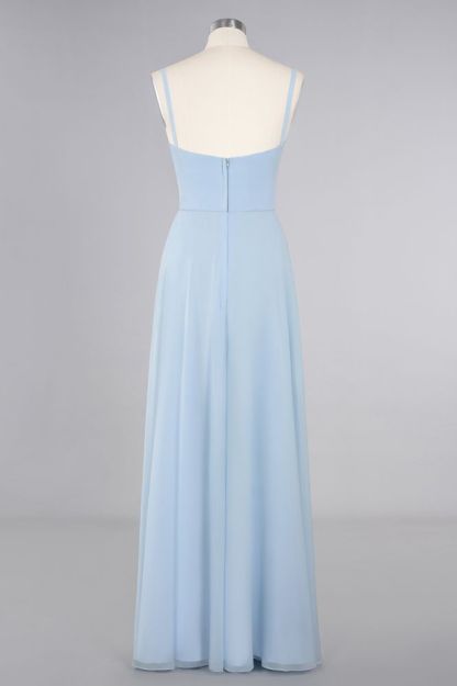 Simple Spaghetti Straps Chiffon Bridesmaid Dress Formal Dress with Side Slit