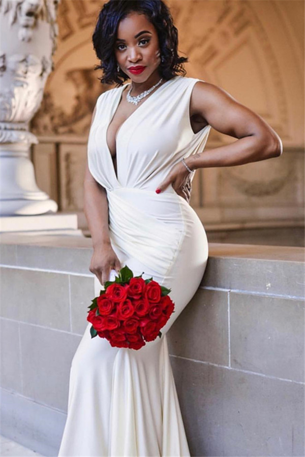 Stylish Deep V-Neck Sleeveless Straps Mermaid Floor-Length Prom Dresses