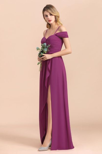 Charming Off Shoulder Chiffon Aline Bridesmaid Dress Wedding Guest Dress with Side Slit