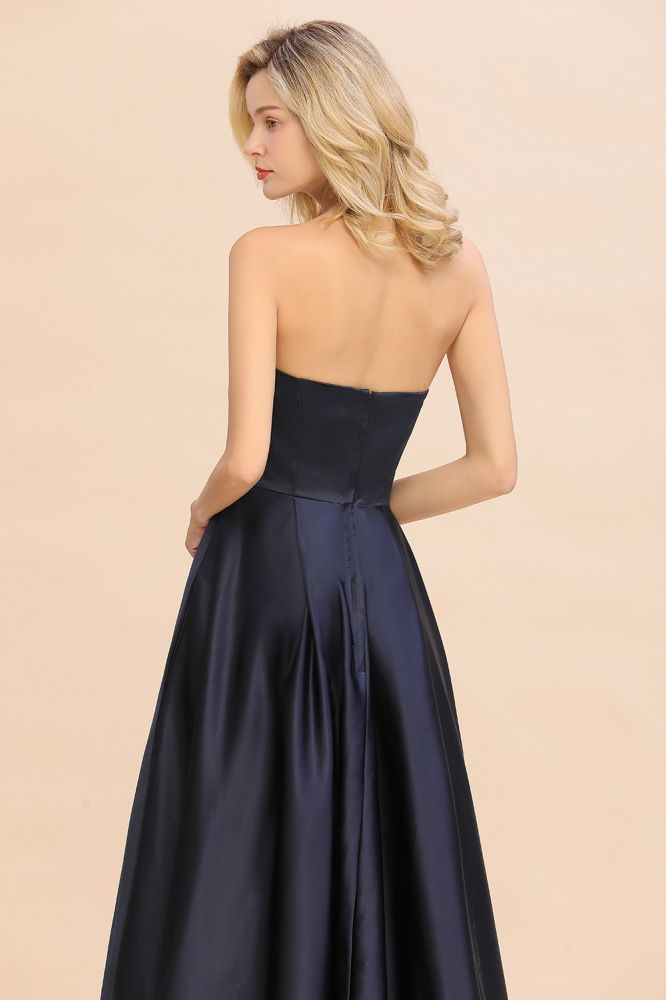 Strapless Satin Hi-lo Evening Party Dress Sleeveless Dress