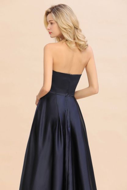 Strapless Satin Hi-lo Evening Party Dress Sleeveless Dress