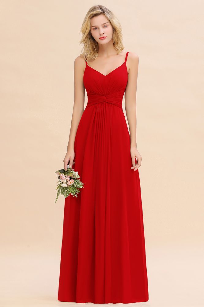 Elegant Ruffles Spaghetti Straps Simple Prom Dresses | A-Line Sleeveless Backless Evening Dresses