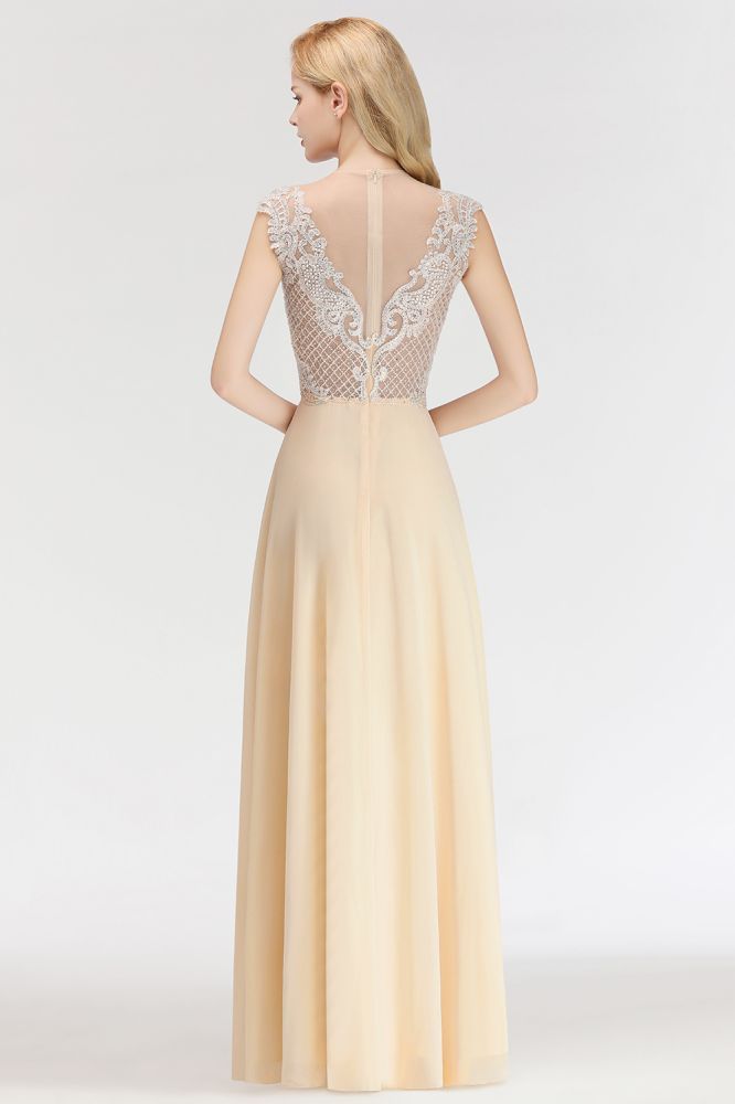 Elegant Champagne Sleeveless A-Line Crystal Jewel Bridesmaid Dresses