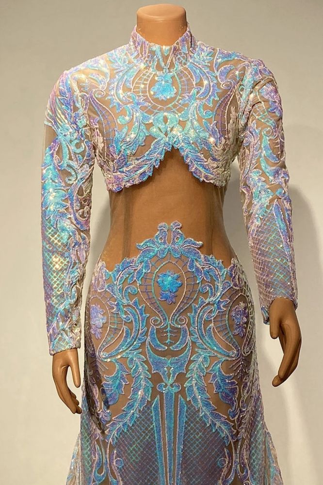 Two piece sparkle sequin white prom dress