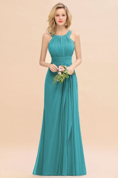 Halter Chiffon Mermaid Bridesmaid Dress Sleeveless Wedding Party Dress