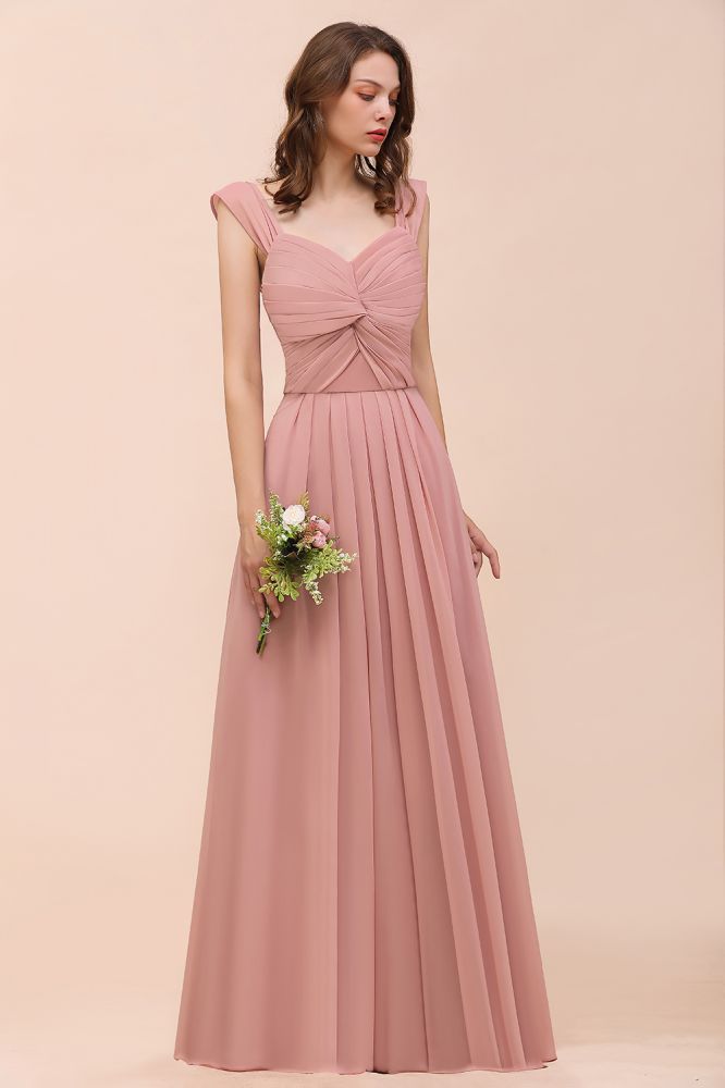 Elegant Ruffle Chiffon Sleeveless Bridesmaid Dress Sweetheart Aline Wedding Guest Dress