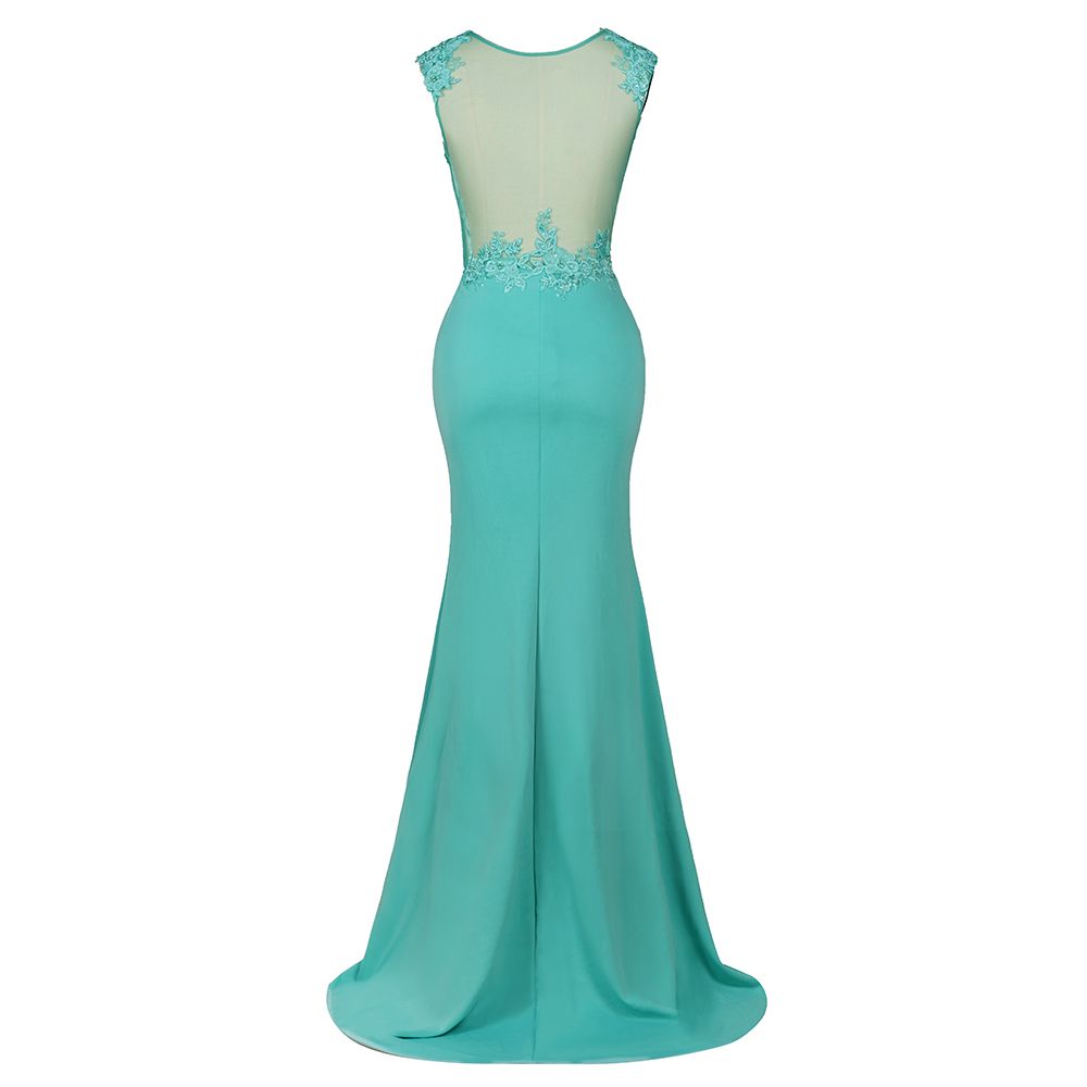 Arrick | Mint Green round neck Cap sleeve Lace appliques Prom Dress