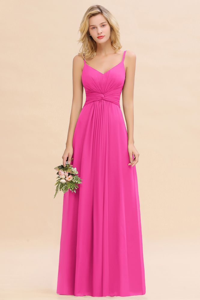 Elegant Ruffles Spaghetti Straps Simple Prom Dresses | A-Line Sleeveless Backless Evening Dresses