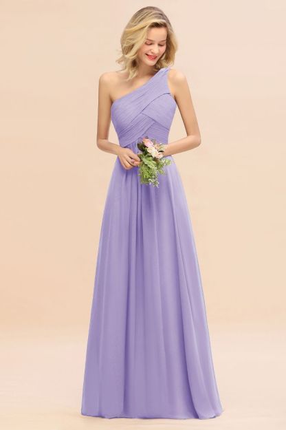 Elegant Ruffles One Shoulder Prom Dresses | A-Line Sleeveless Evening Dresses