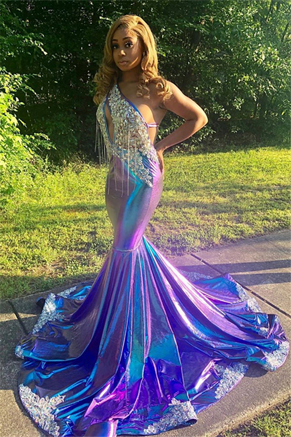 Asymmetric Beads Appliques Prom Dresses | Alluring Open Back Fit and Flare Evening Gowns