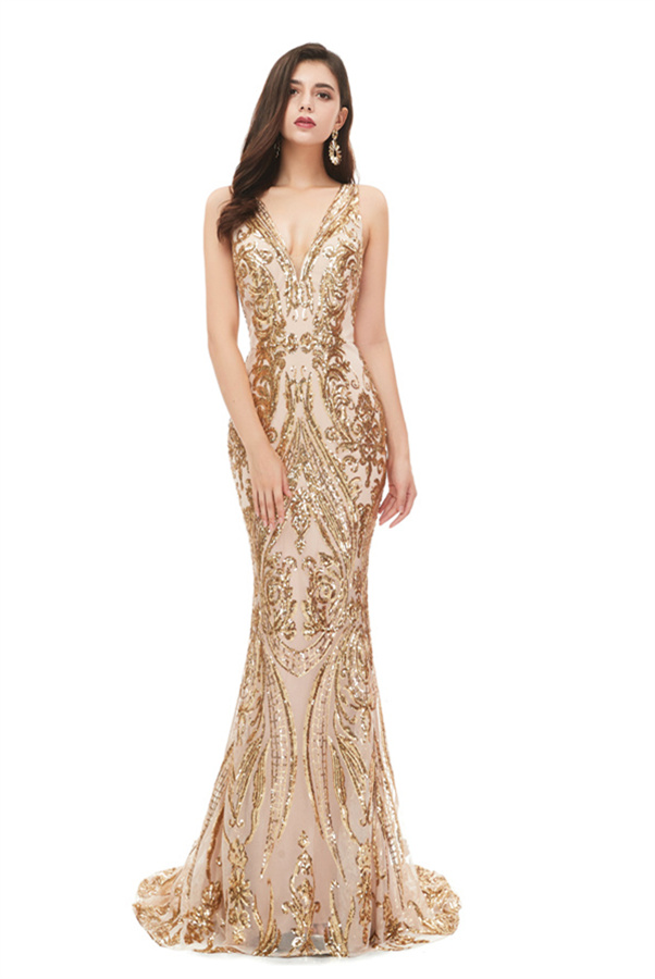 Sparkle V-neck Sexy Sequin Mermaid Prom Dresses