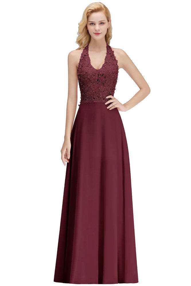 Sexy Halter Backless, Burgundy, Navy, Pink, Silver Sleeveless Princess Formal Dress