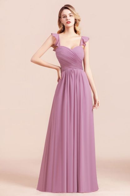 Sweetheart Straps Wrinkkes Chiffon Long Bridesmaid Dress Sleeveless Party Dress