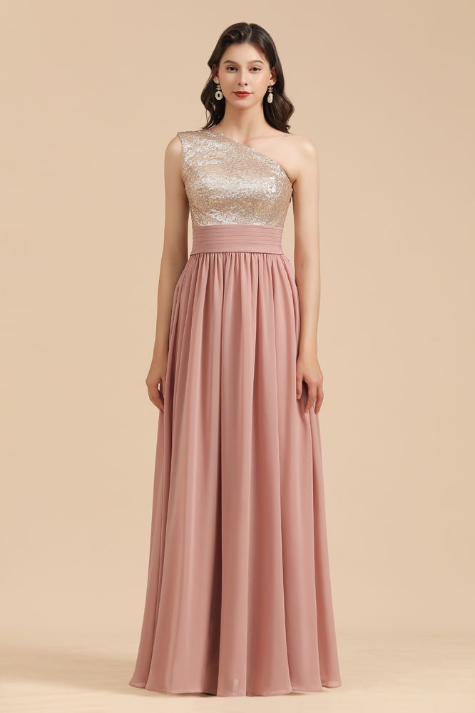 Stylish One Shoulder Glitter Sequins Aline Chiffon Evening Prom Dress