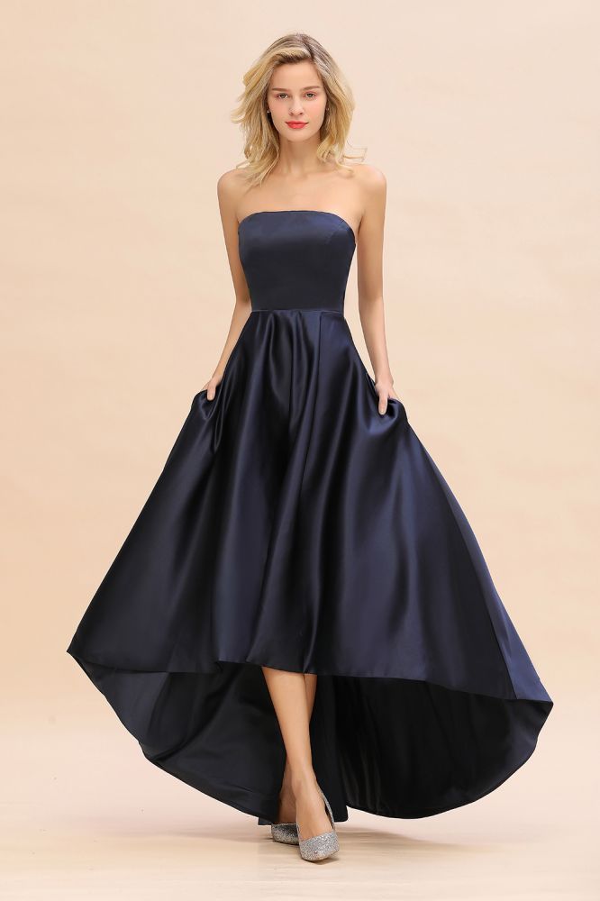 Strapless Satin Hi-lo Evening Party Dress Sleeveless Dress