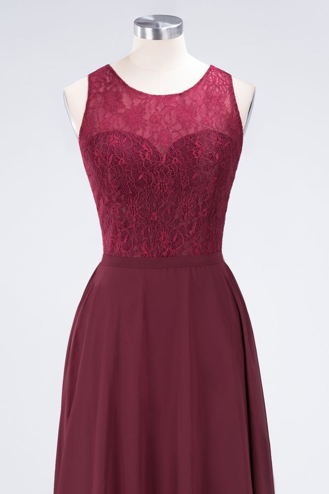Chiffon A-Line Lace Jewel Sleeveless Hollowout Long Bridesmaid Dress