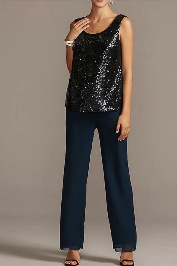 Elegant Jewel Floor Length Zipper Chiffon Mother Dress Jumpsuit