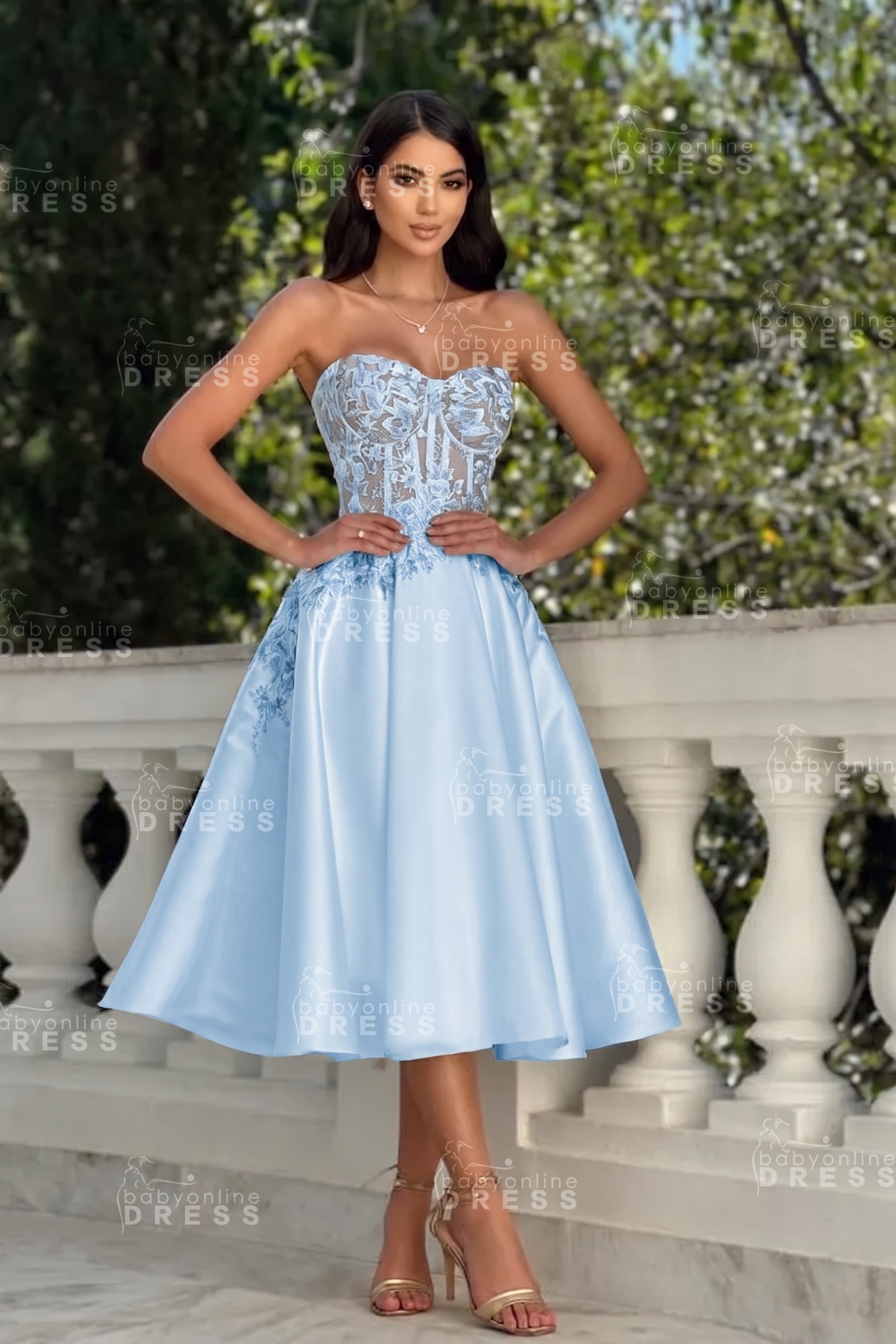 Stunning Strapless Sweetheart Tea-Length A-Line Satin Prom Dresses White