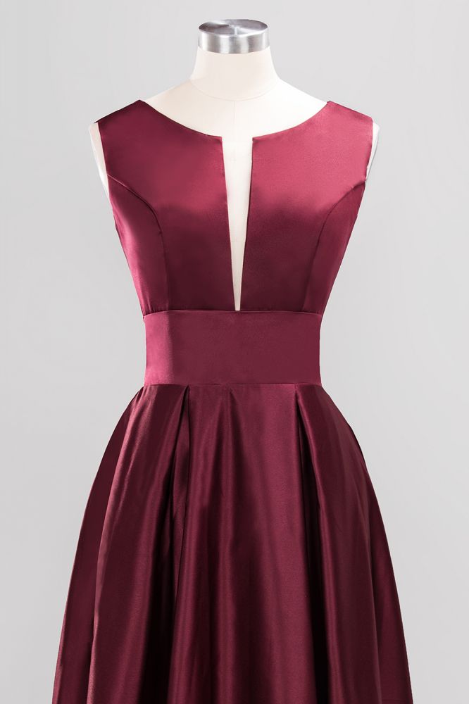 A-line Satin Deep-V-Neck Sleeveless Ruffles Floor-length Bridesmaid Dress