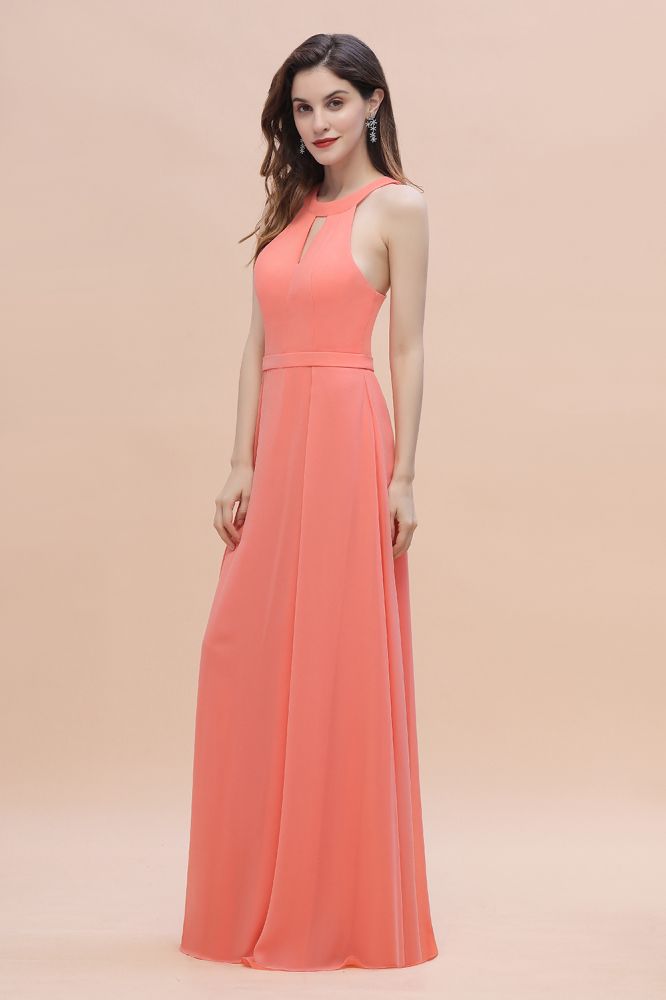 Halter Chiffon Floor Length Wedding Guest Dress Aline Bridesmaid Dress