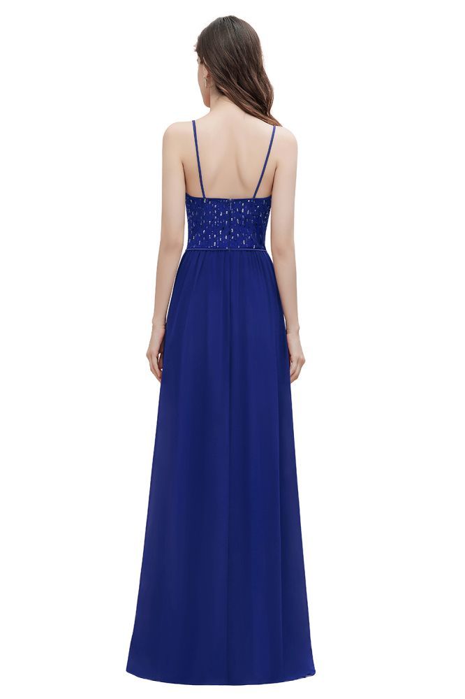 V-Neck Straps A-line Bridesmaid Dress Sequins Evening Dress