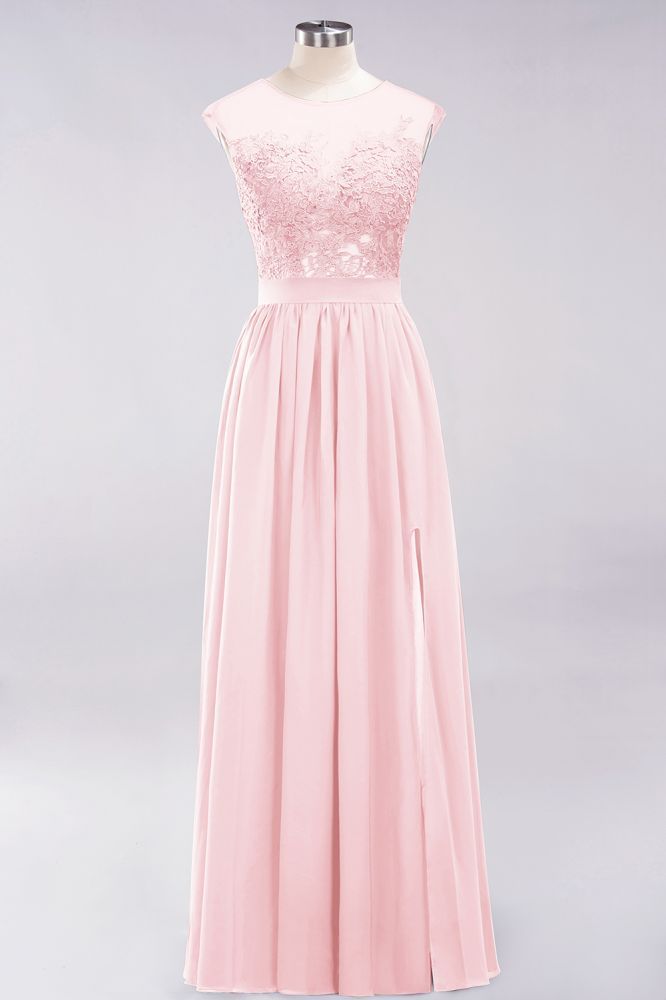 A-line Chiffon Lace Jewel Sleeveless Floor-Length Bridesmaid Dresses with Appliques