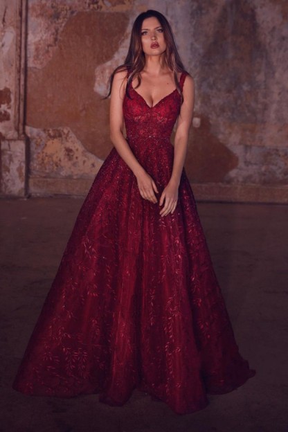Shinny Burgundy Sequins Aline Evening Party Dress