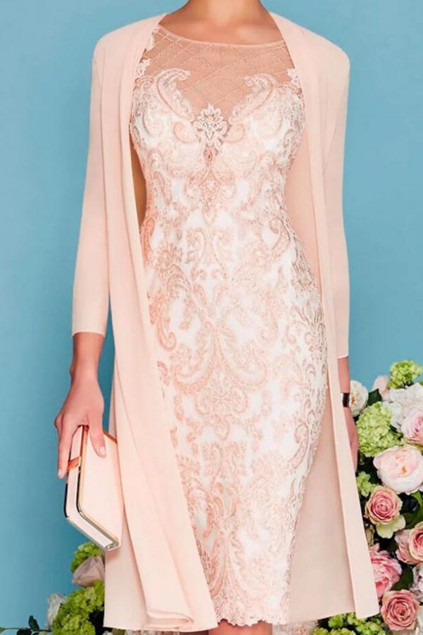 Scoop Neck Two Piece of Mermaid Slim Mother of the Bride Dress Chiffon 3/4 Sleeves Wedding Guest Outfits-Babyonlinewholesale