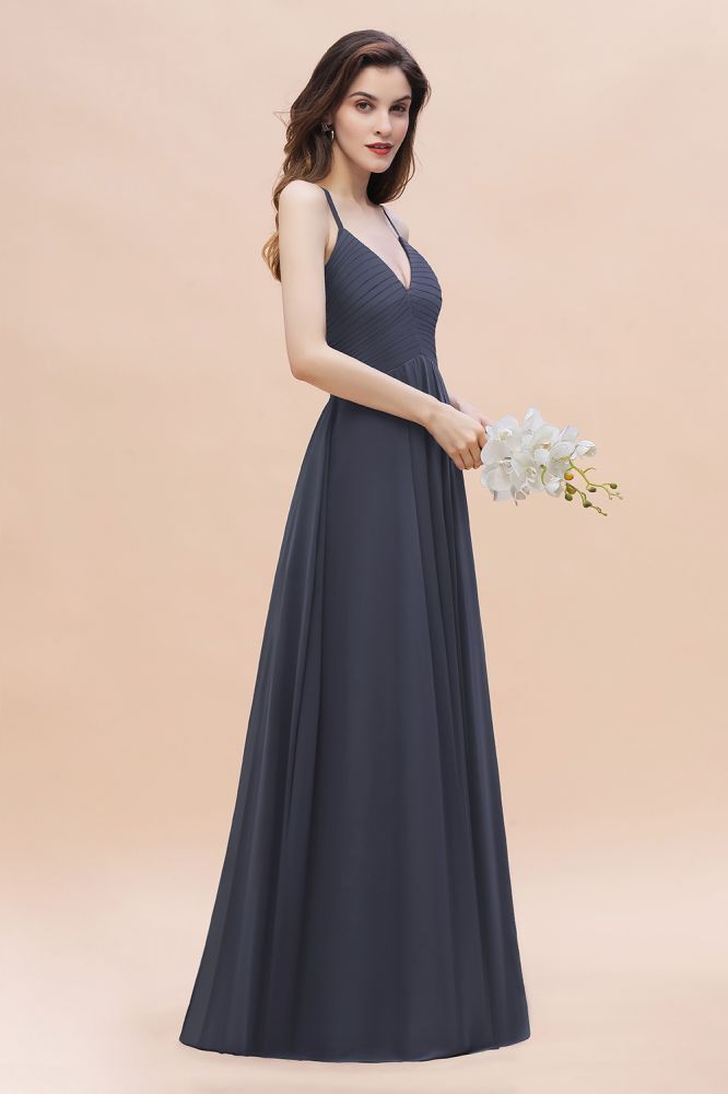 Spaghetti Straps V-Neck Bridesmaid Dress Aline Evening Dress