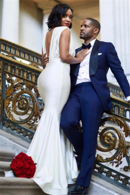 Stylish Deep V-Neck Sleeveless Straps Mermaid Floor-Length Prom Dresses