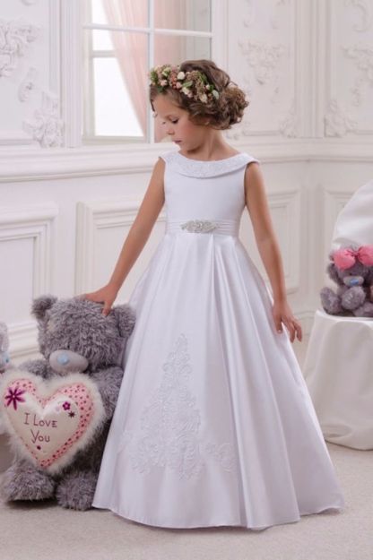 Round neck White Belt A-line Flower Girl Dresses