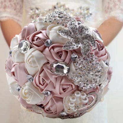 Colorful Silk Rose Crystal Beading Wedding Bouquet