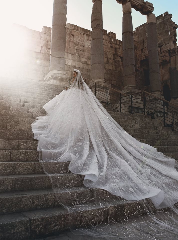 Luxury Beading Floral Bridal Gowns | Sheer Neck Long Sleeves Ball Gown Wedding Dresses
