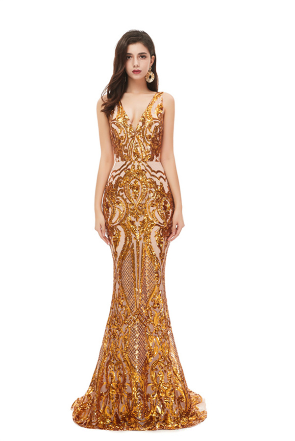 Sparkle V-neck Sexy Sequin Mermaid Prom Dresses