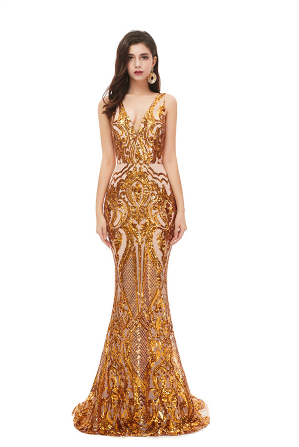 Sparkle V-neck Sexy Sequin Mermaid Prom Dresses